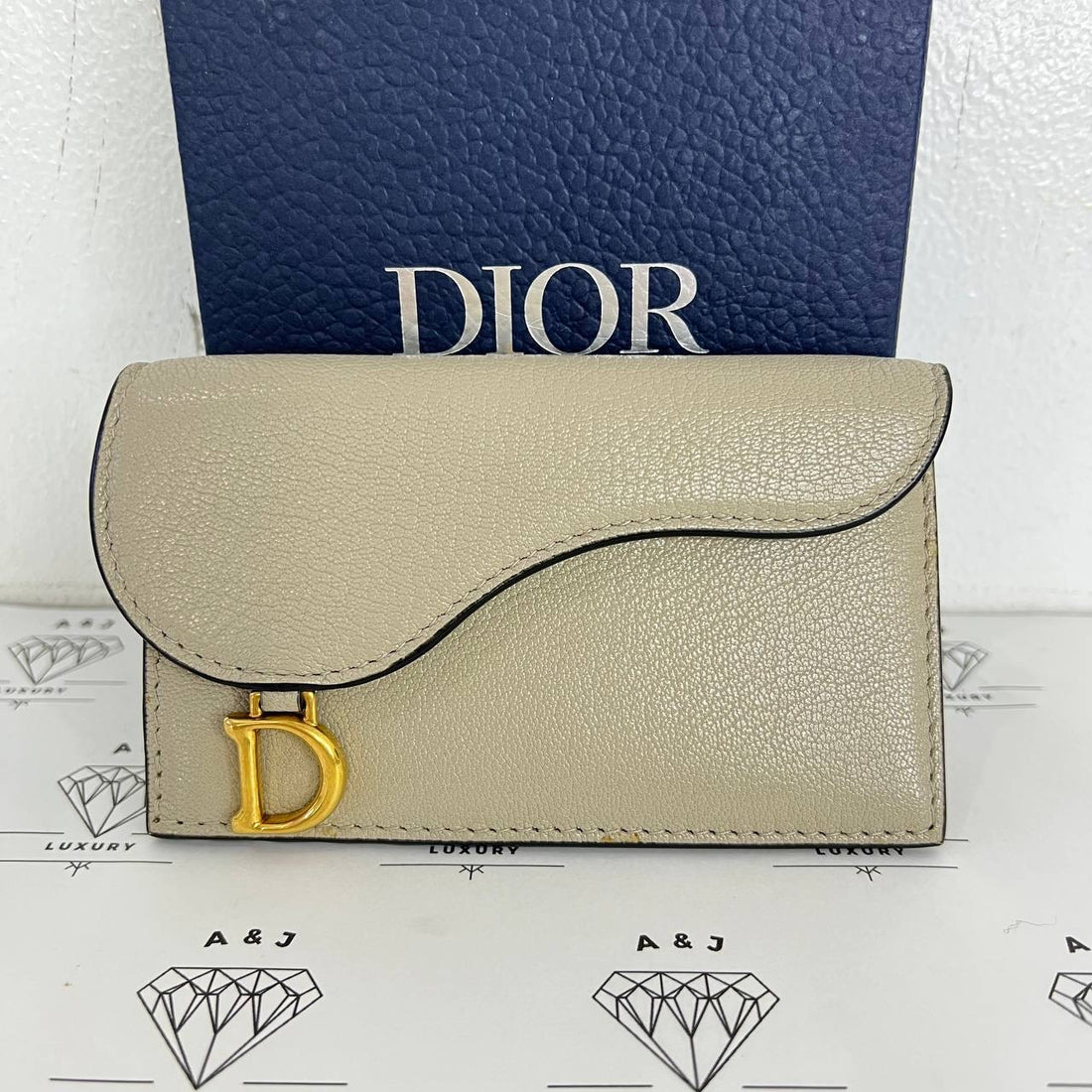 [PRE LOVED] Christian Dior Saddle Cosmos Cardholder in Beige Goatskin Leather GHW (2023)
