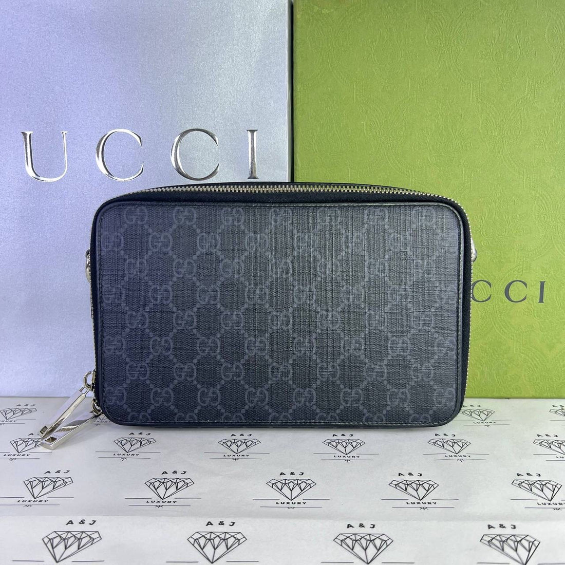 [PRE LOVED] Gucci Small GG Zip Around Crossbody Bag in Black SHW