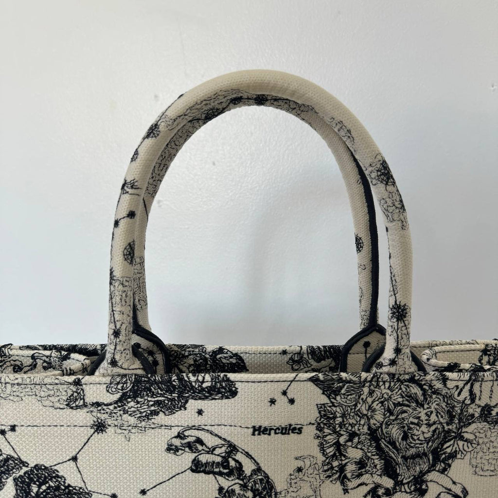 [PRE LOVED] Christian Dior Medium Book Tote in Latte and Black CD Zodiac Embroidery