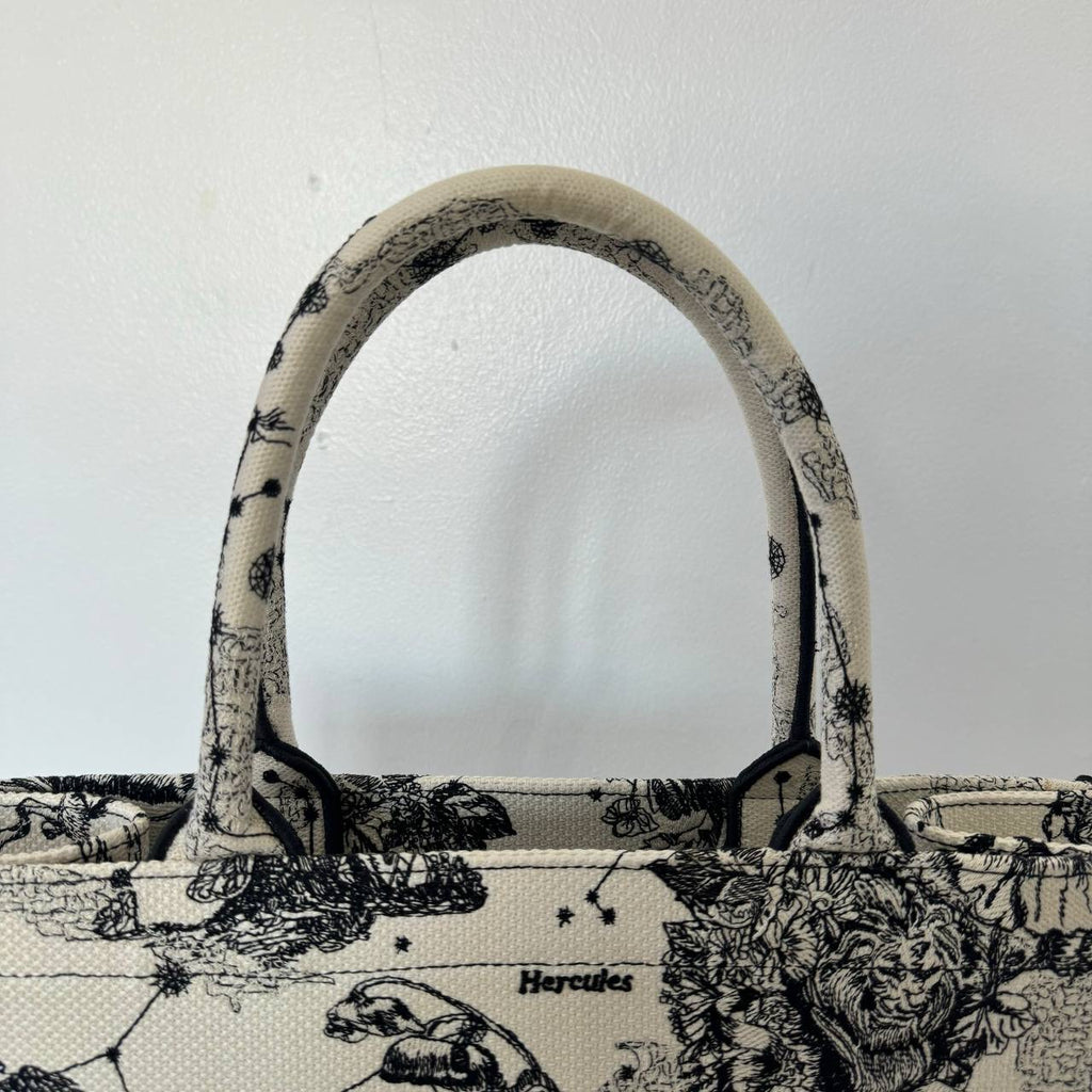 [PRE LOVED] Christian Dior Medium Book Tote in Latte and Black CD Zodiac Embroidery