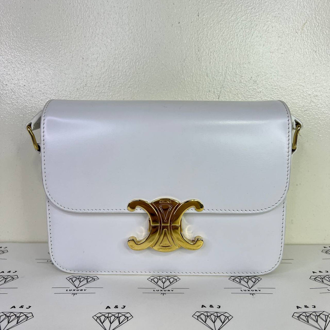 [PRE LOVED] Celine Teen Triomphe in White Calfskin Leather GHW