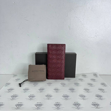 [PRE LOVED] Bottega Veneta Flap Long Wallet in Maroon Intrecciato Leather