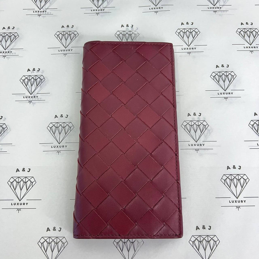 [PRE LOVED] Bottega Veneta Flap Long Wallet in Maroon Intrecciato Leather