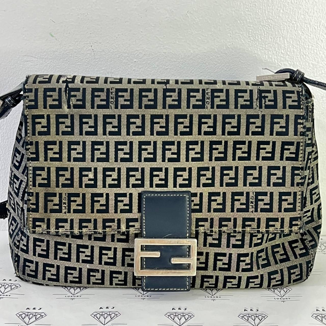 [PRE LOVED] Fendi Zucca Mamma Baguette in Blue Canvass SHW