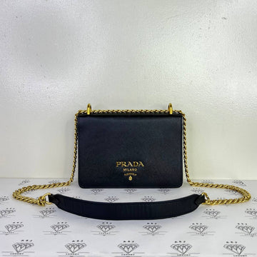 [PRE LOVED] Prada Saffiano Flap Crossbody in Black GHW