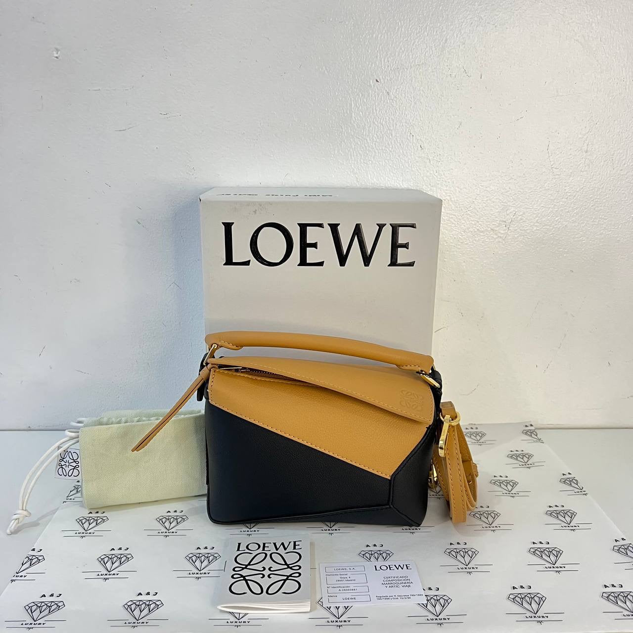 [BRAND NEW] Loewe Mini Puzzle Edge in Bicolor Warm Desert and Black GHW