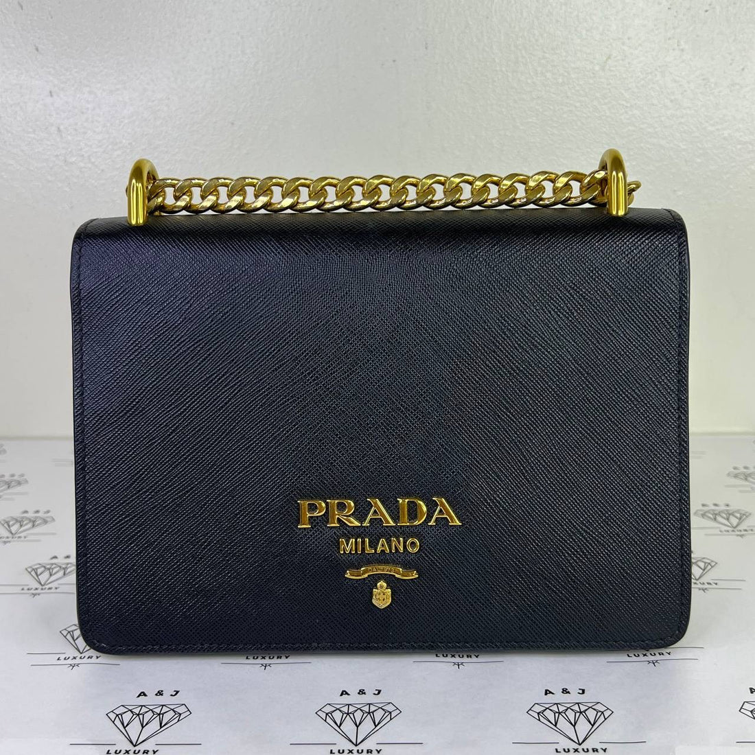 [PRE LOVED] Prada Saffiano Flap Crossbody in Black GHW