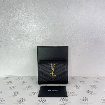 [PRE LOVED] YSL Trifold Compact Wallet in Black Grain De Poudre GHW