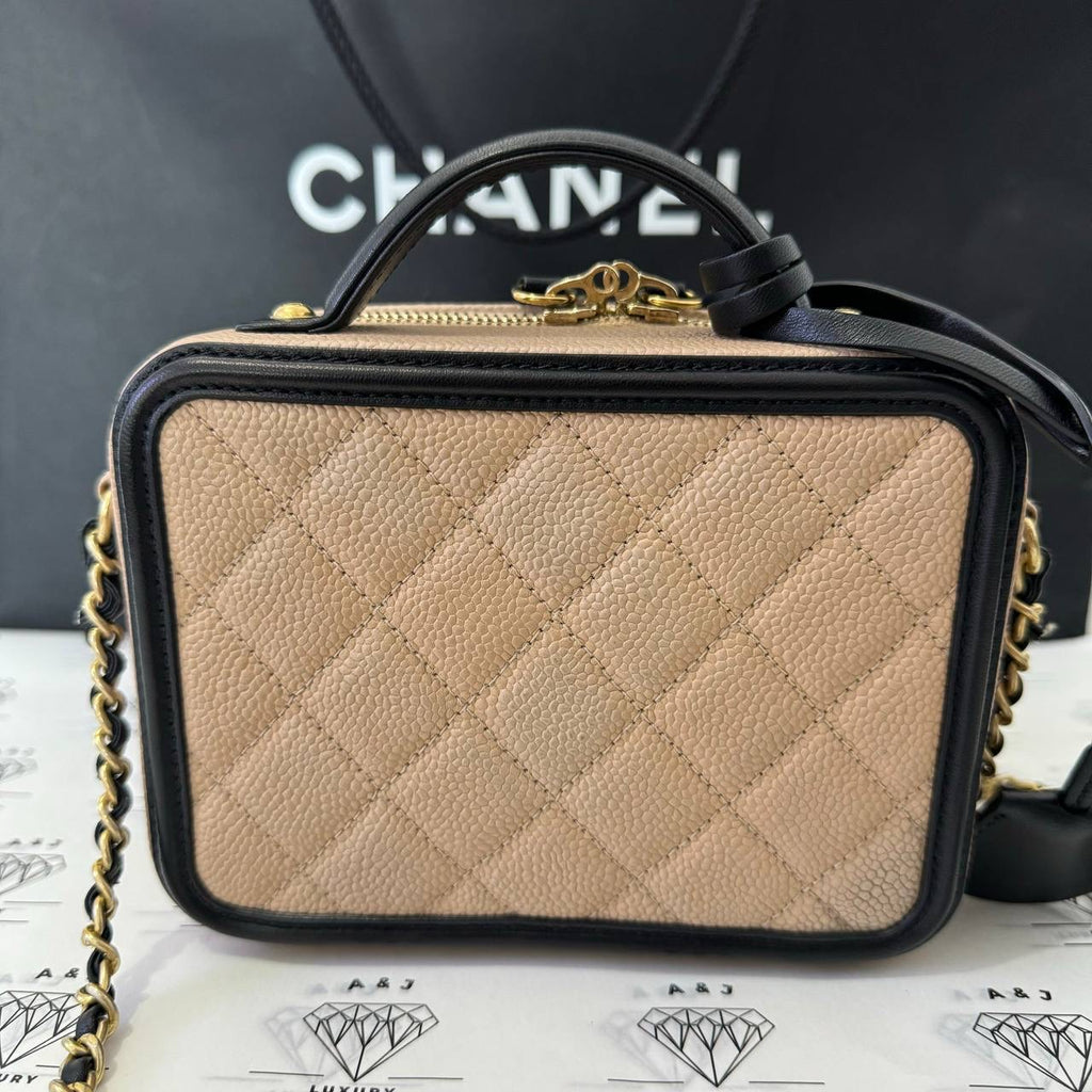 [PRE LOVED] Chanel Small Filigree Vanity in Beige Caviar GHW (Series 24)