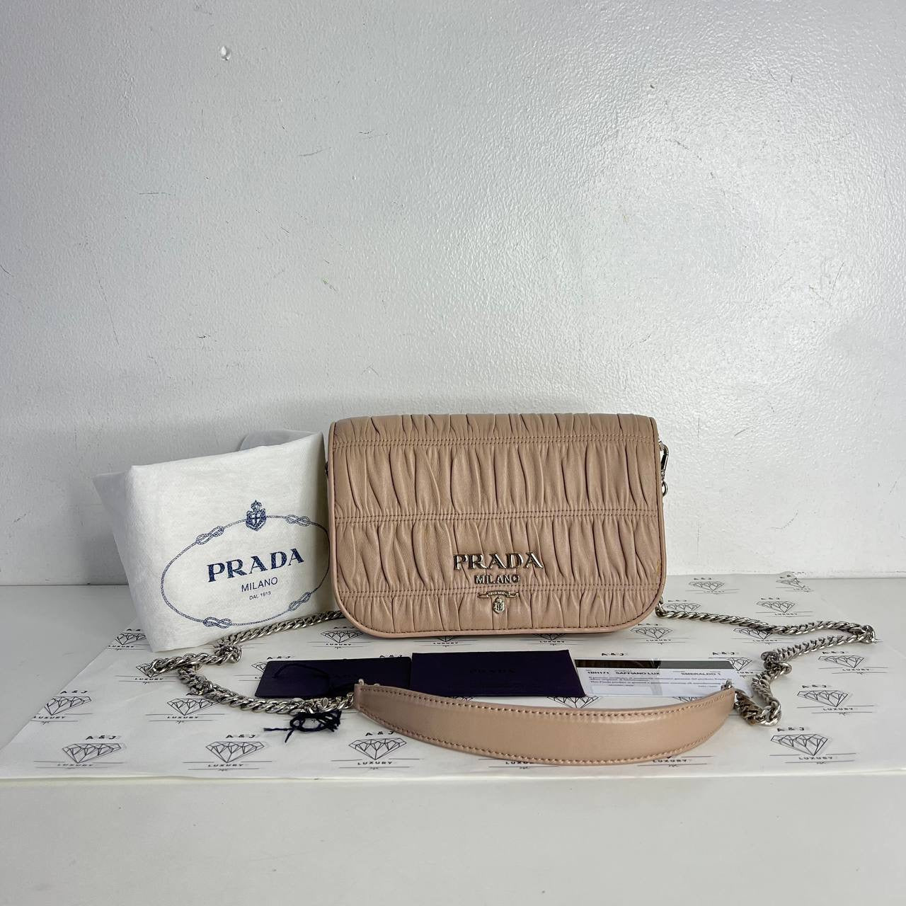 [PRE LOVED] Prada Nappa Gauffre Flap Crossbody in Cipria SHW