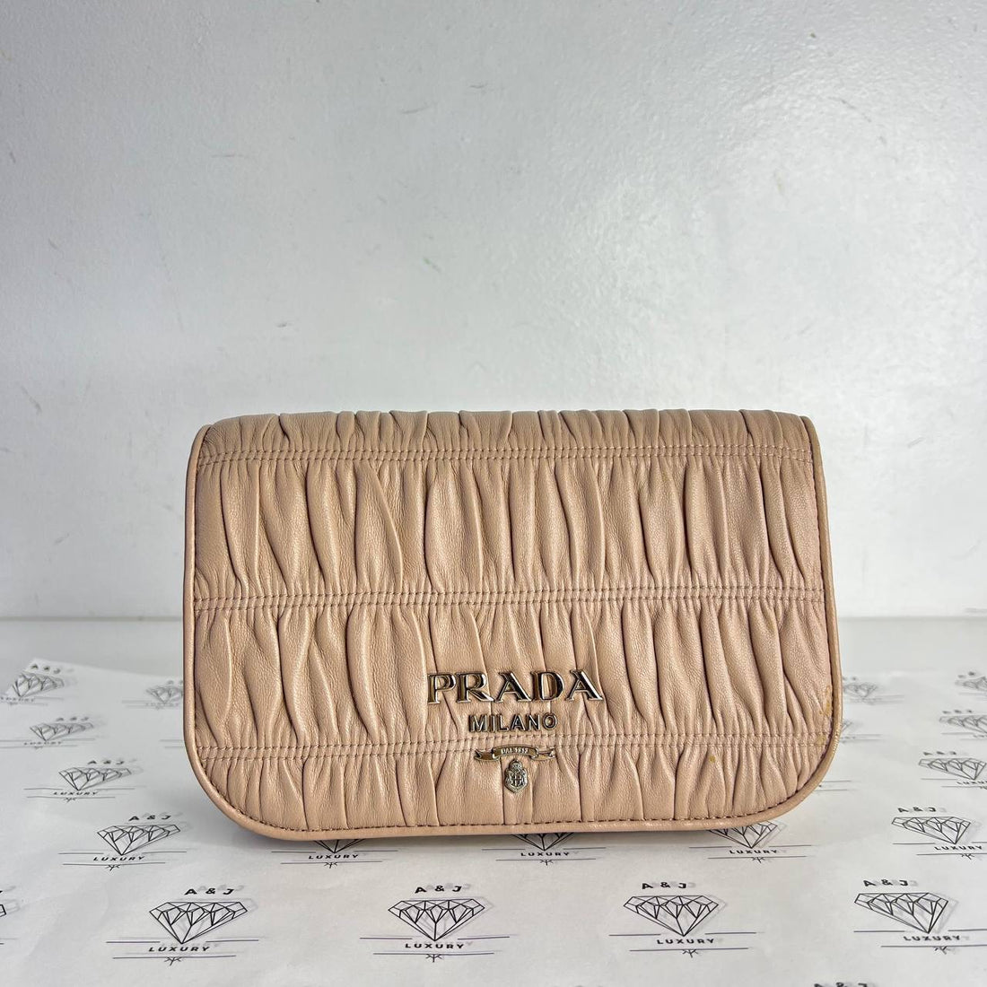 [PRE LOVED] Prada Nappa Gauffre Flap Crossbody in Cipria SHW