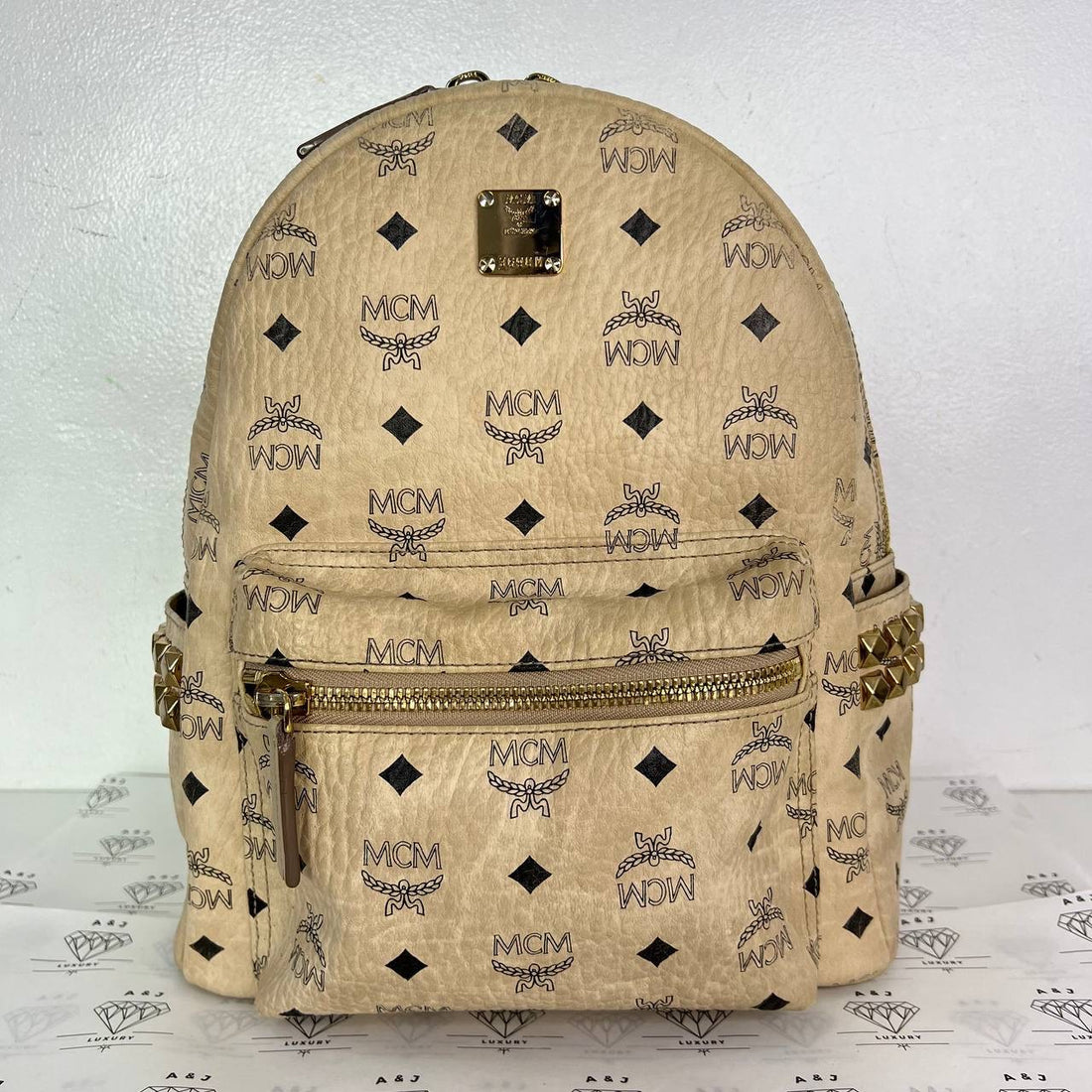 [PRE LOVED] MCM Small Stark Backpack in Beige GHW
