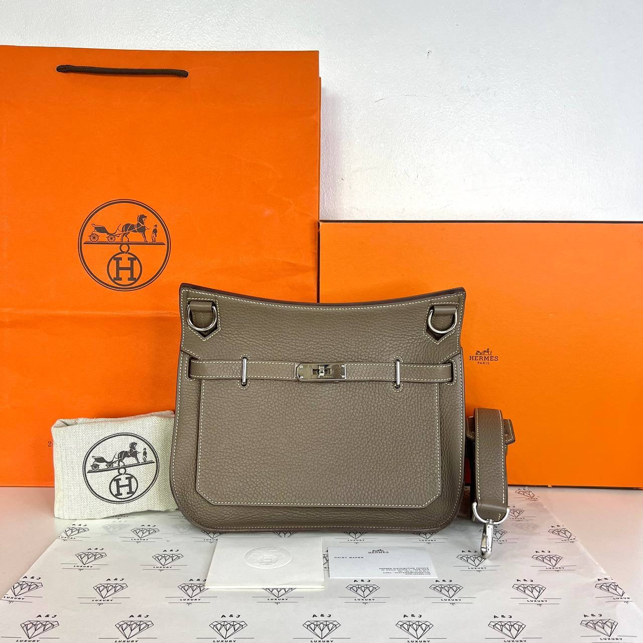 [PRE LOVED] Hermes Jypsiere 28 in Etoupe Clemence Leather PHW (Stamp Q Square - 2013)