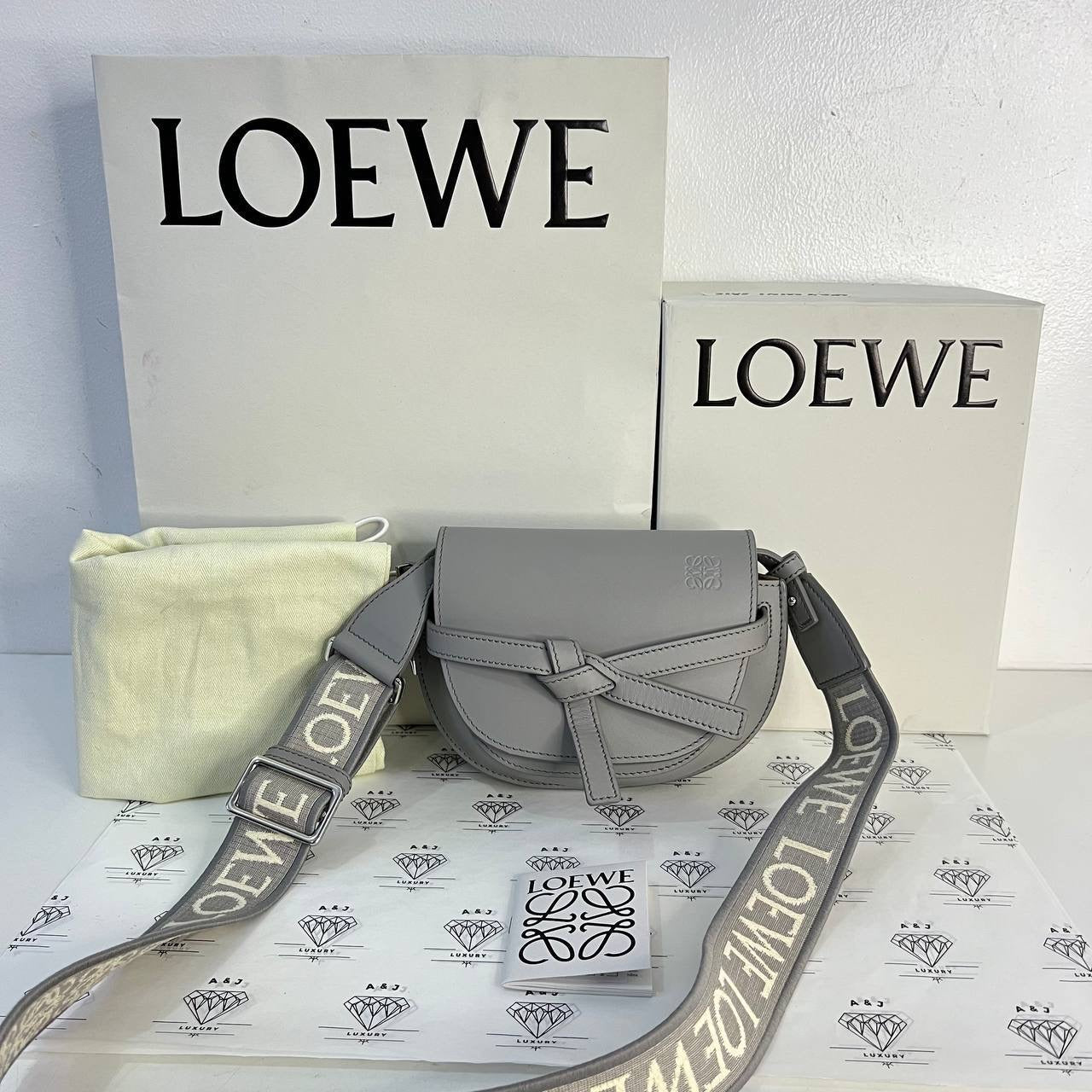 [PRE LOVED] Loewe Mini Gate in Gray Calfskin Leather GHW