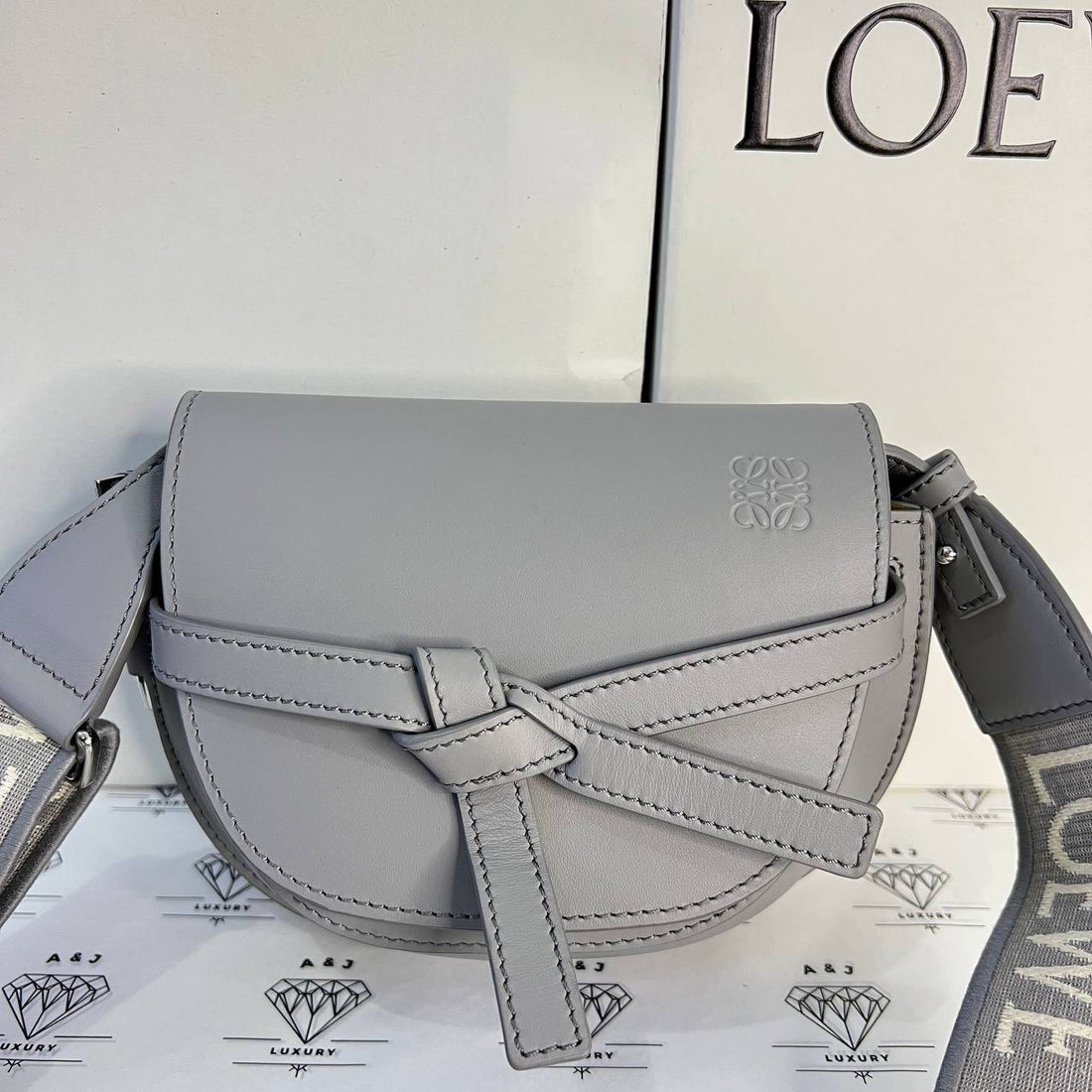 [PRE LOVED] Loewe Mini Gate in Gray Calfskin Leather GHW