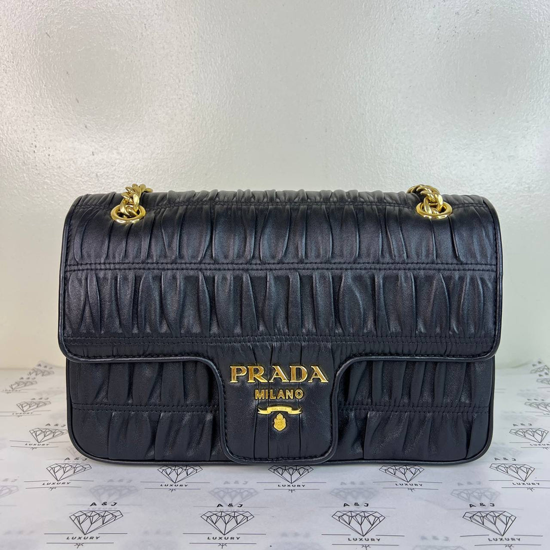[PRE LOVED] Prada 1BD235 Flap in Black Nappa Gaufre GHW