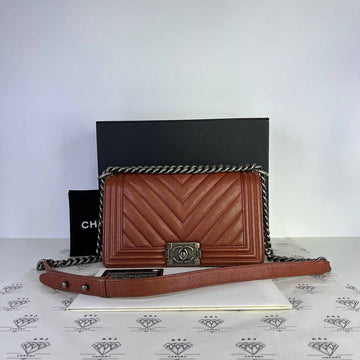 [PRE LOVED] Chanel Old Medium Leboy Chevron in Copper Caviar Leather RHW (Series 26)