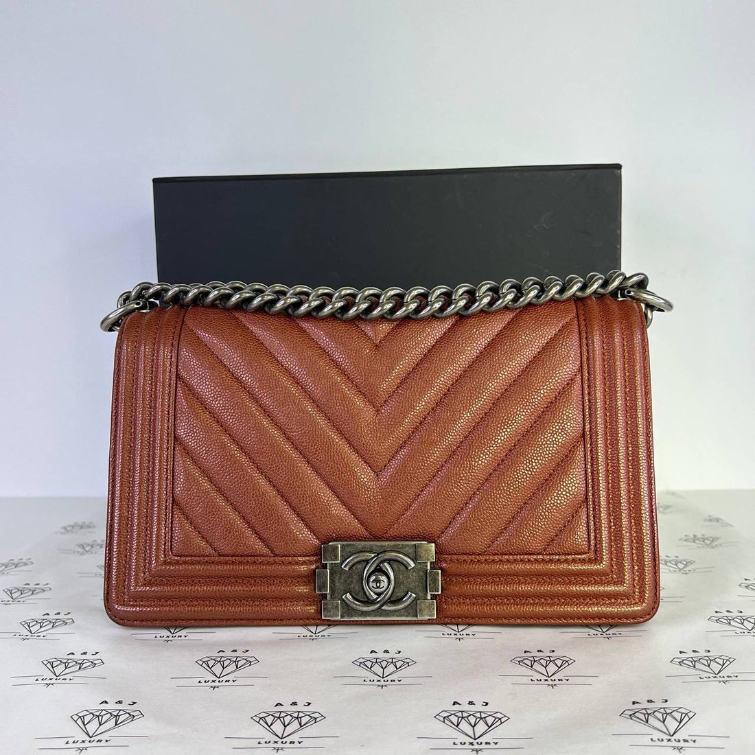 [PRE LOVED] Chanel Old Medium Leboy Chevron in Copper Caviar Leather RHW (Series 26)
