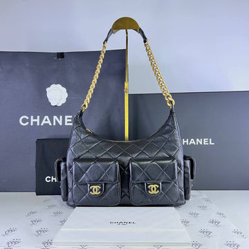 [PRE LOVED] Chanel 25C Collection Trendy Hobo Pockets in Black Lambskin Leather GHW (microchipped)