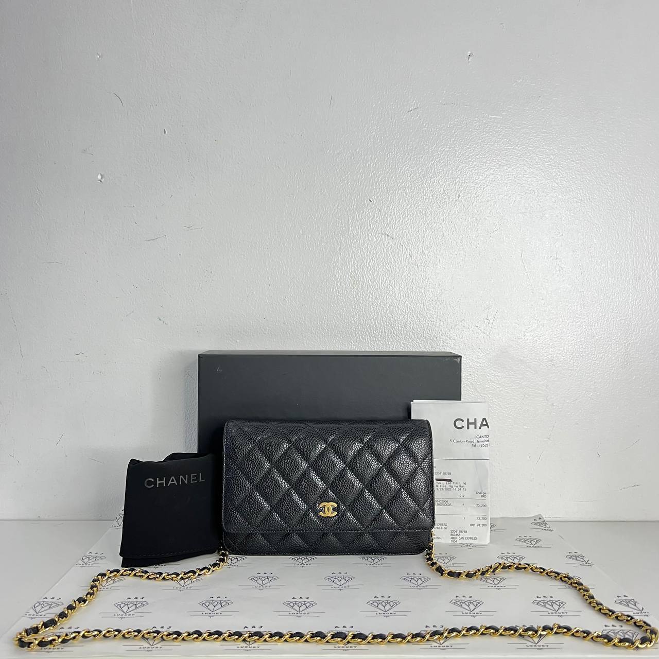 [PRE LOVED] Chanel Classic Wallet on Chain in Black Caviar GHW (microchipped)