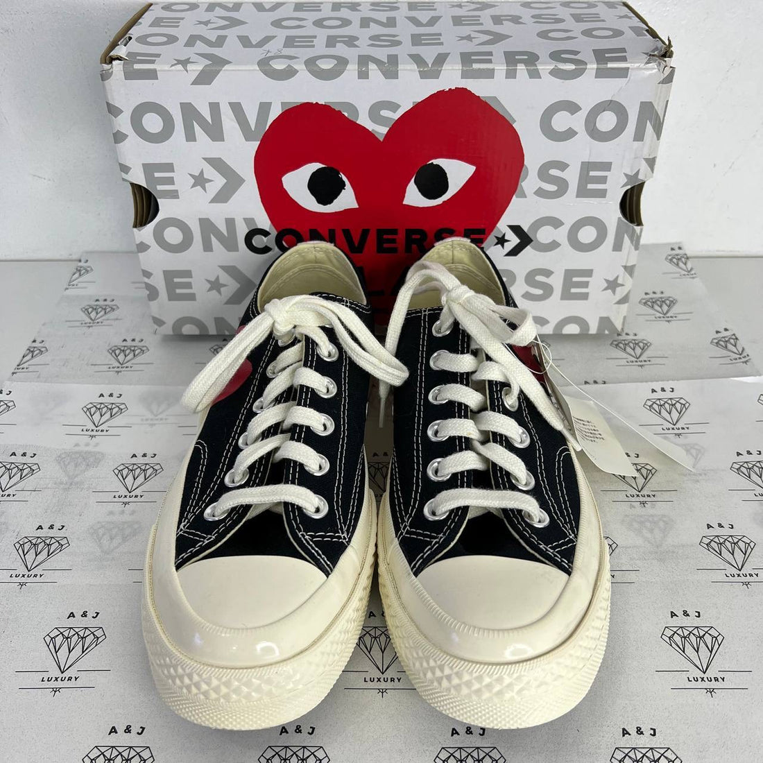 [PRE LOVED] CDG x Converse Low Chuck Sneakers in Black Size 6