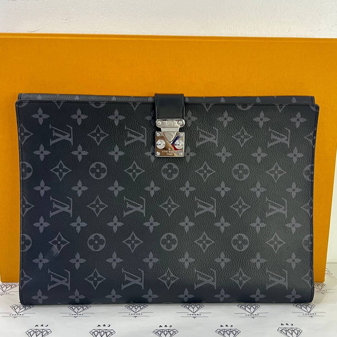 [PRE LOVED] Louis Vuitton Franck Document Holder in Monogram Eclipse Canvass with TN initials (SN2188)