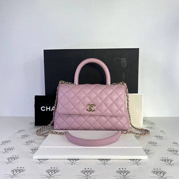 [PRE LOVED] Chanel Small Coco Handle in Lilac Caviar Leather Light Gold HW (microchipped)