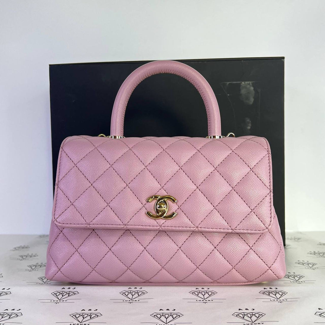 [PRE LOVED] Chanel Small Coco Handle in Lilac Caviar Leather Light Gold HW (microchipped)