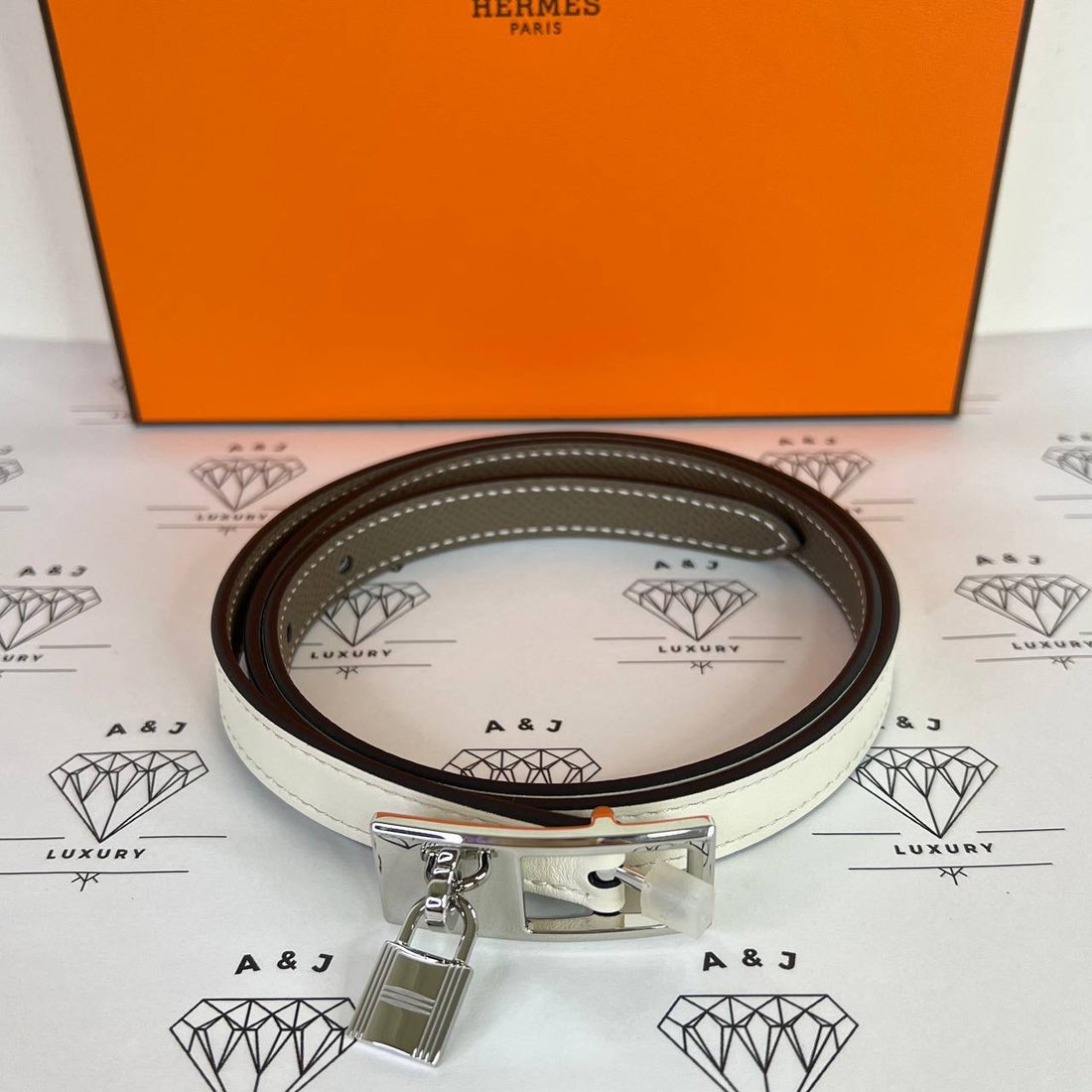 [PRE LOVED] Hermes Pop H Reversible Belt in Etoupe/Craie PHW Size 80 (Stamp U - 2022)