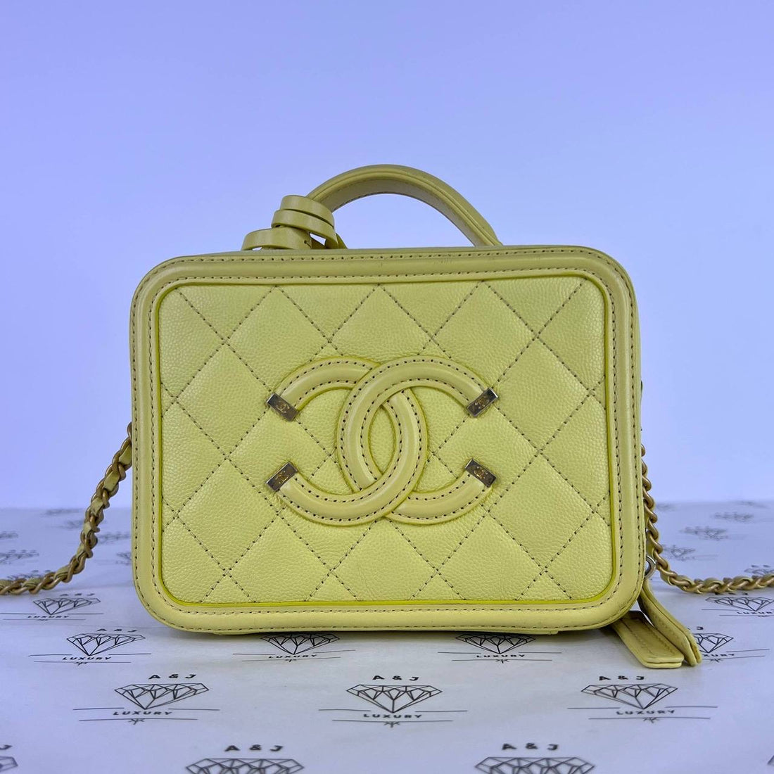 [PRE LOVED] Chanel Small Vanity Filigree in Yellow Caviar Leather GHW (Series 25)