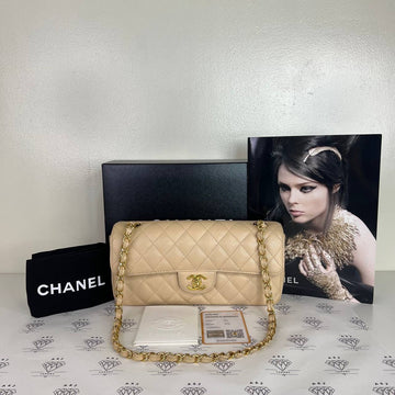 [PRE LOVED] Chanel East West Flap in Beige Clair Caviar Leather 24K Gold Hardware (Series 12)
