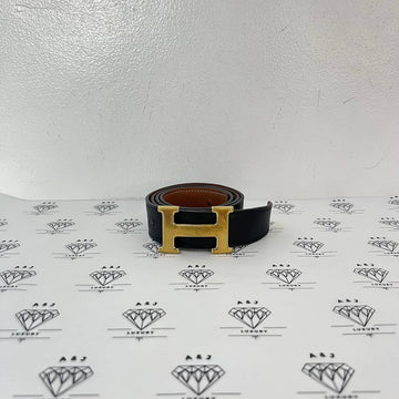 [PRE LOVED] Hermes Strie Buckle Reversible Belt in Noir/Gold GHW Size 85 (Stamp O Square - 2011)