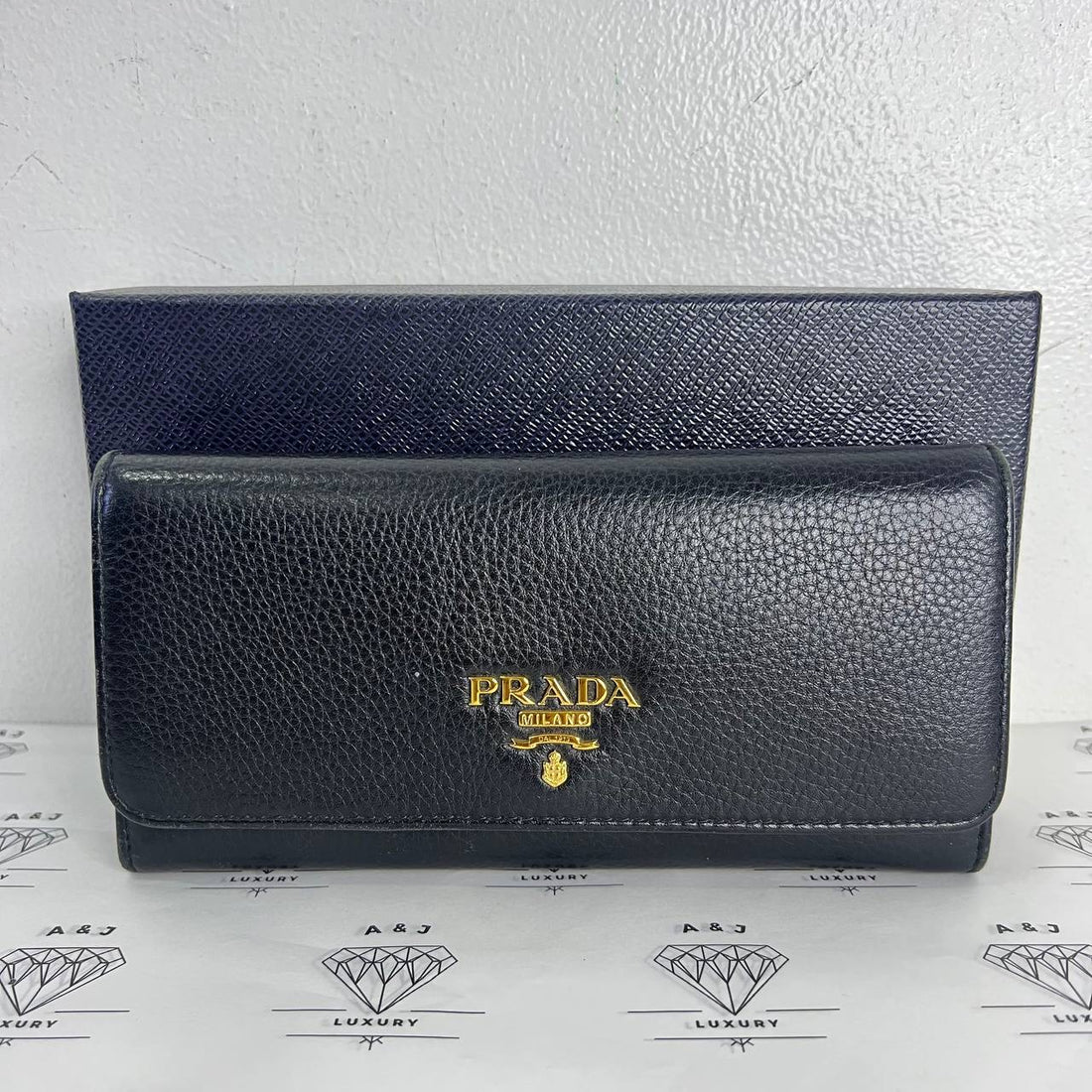 [PRE LOVED] Prada 1MH132 Long Flap Wallet in Nero Vitello Grain Leather GHW