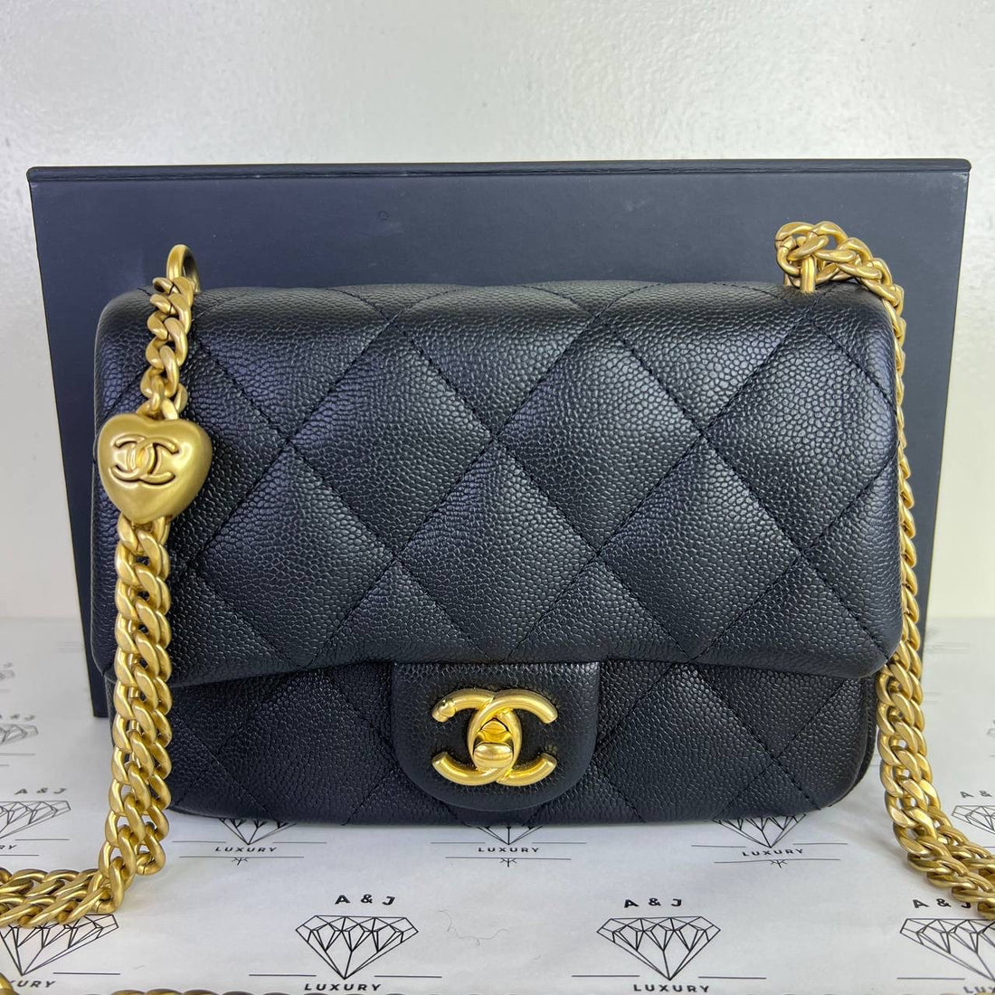[PRE LOVED] Chanel Small Heart Crush Flap in Black Caviar Leather GHW (microchipped)