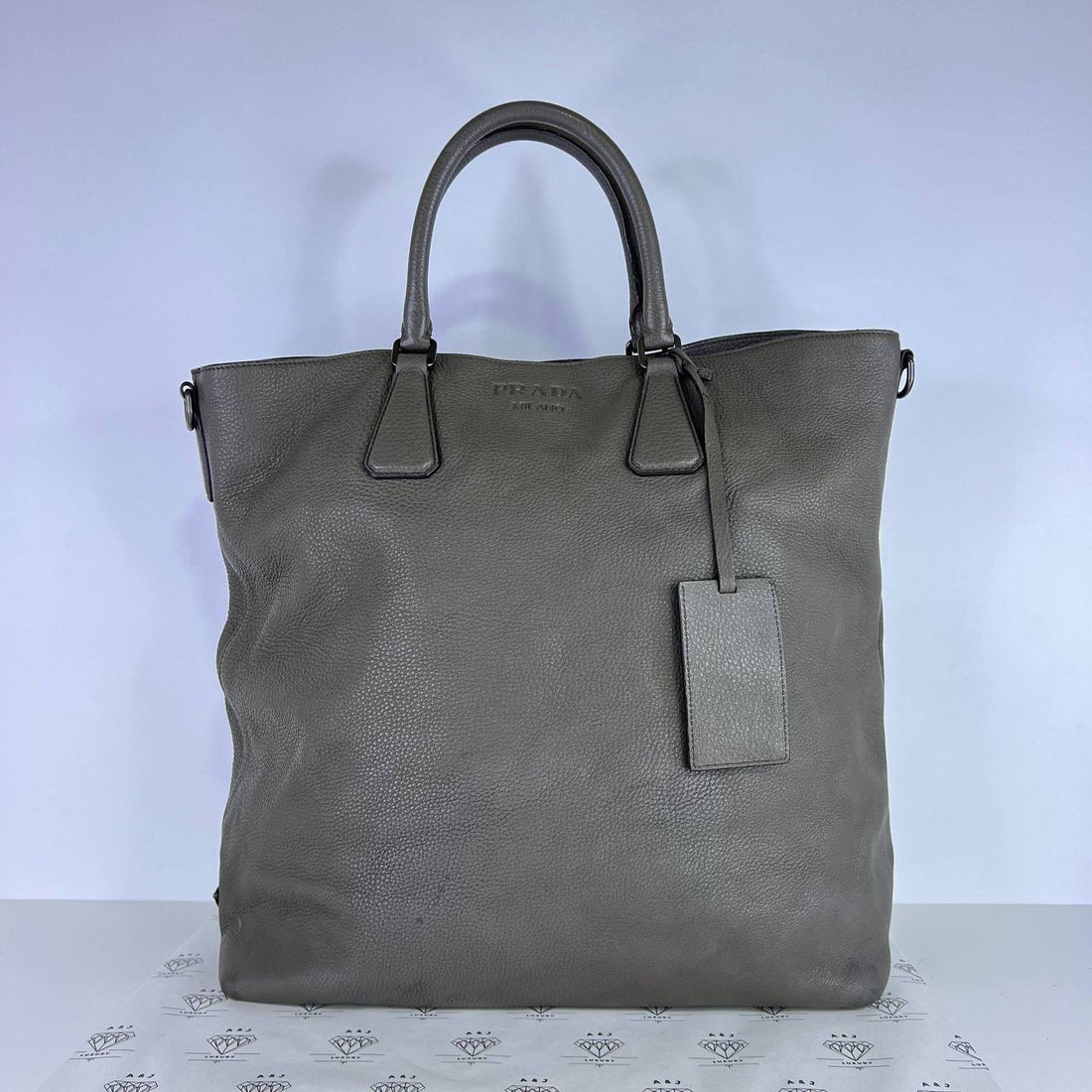 [PRE LOVED] Prada Vitello Daino Tote Bag in Gray SHW