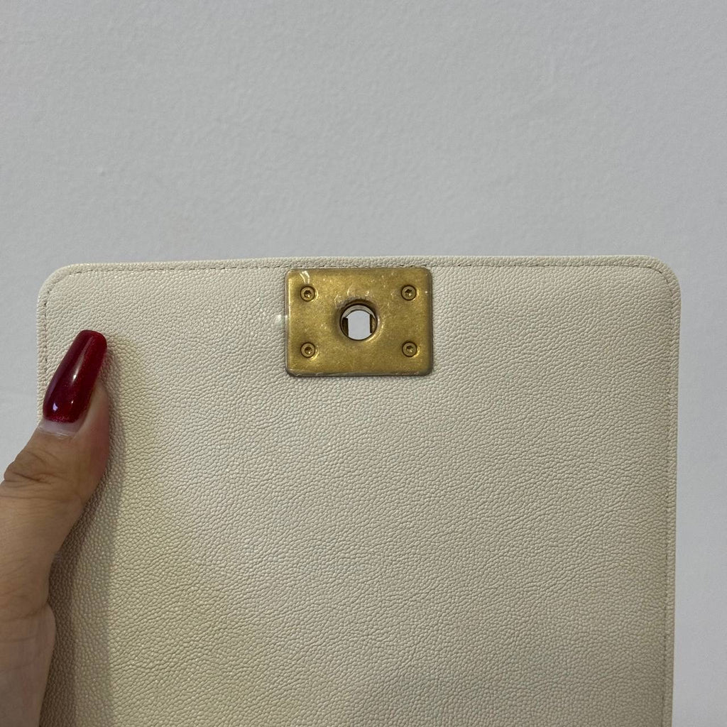 [PRE LOVED] Chanel Leboy North South in White Caviar Aged Gold HW (Series 27)