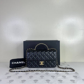 [PRE LOVED] Chanel Seasonal Top Handle in Black Lambskin Leather GHW (microchipped)