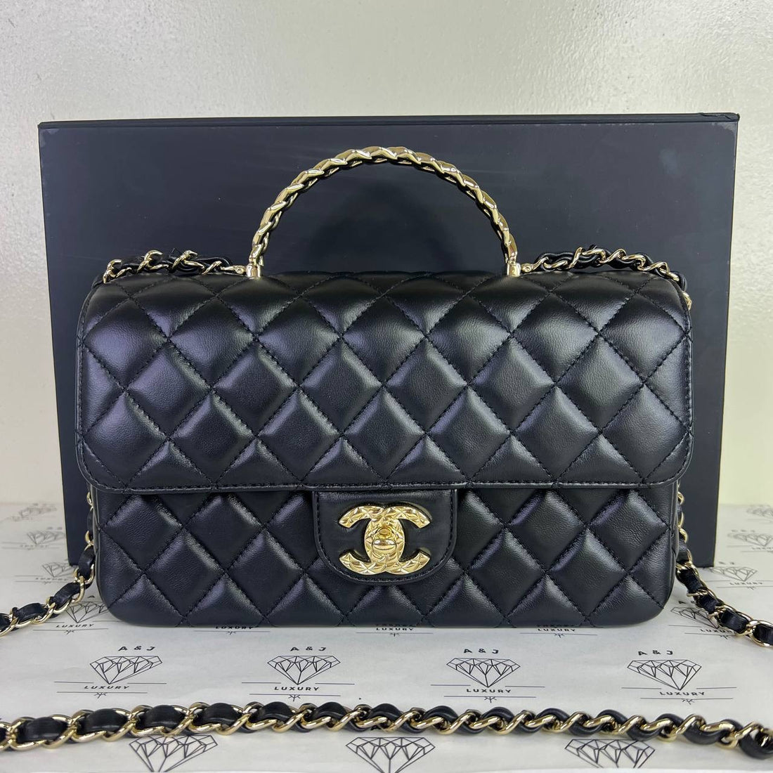 [PRE LOVED] Chanel Seasonal Top Handle in Black Lambskin Leather GHW (microchipped)