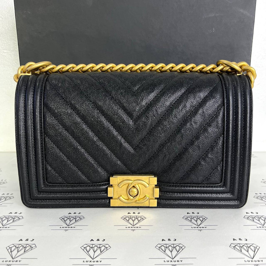 [PRE LOVED] Chanel Old Medium Leboy Chevron in Black Caviar GHW (Series 26)