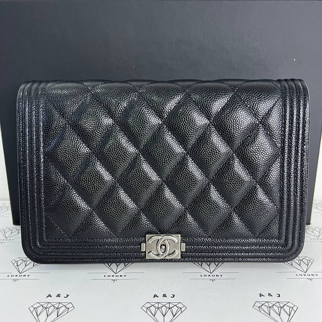 [PRE LOVED] Chanel Leboy Wallet on Chain in Black Caviar RHW (microchipped)