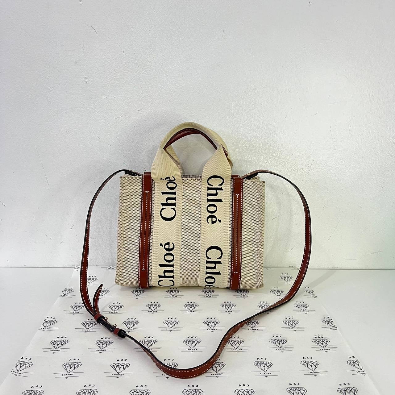 [PRE LOVED] Chloe Small Woody Tote Bag in White & Brown