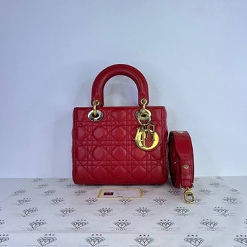 [PRE LOVED] Christian Dior Small Lady Dior in Red Cannage Lambskin Leather GHW (2017)