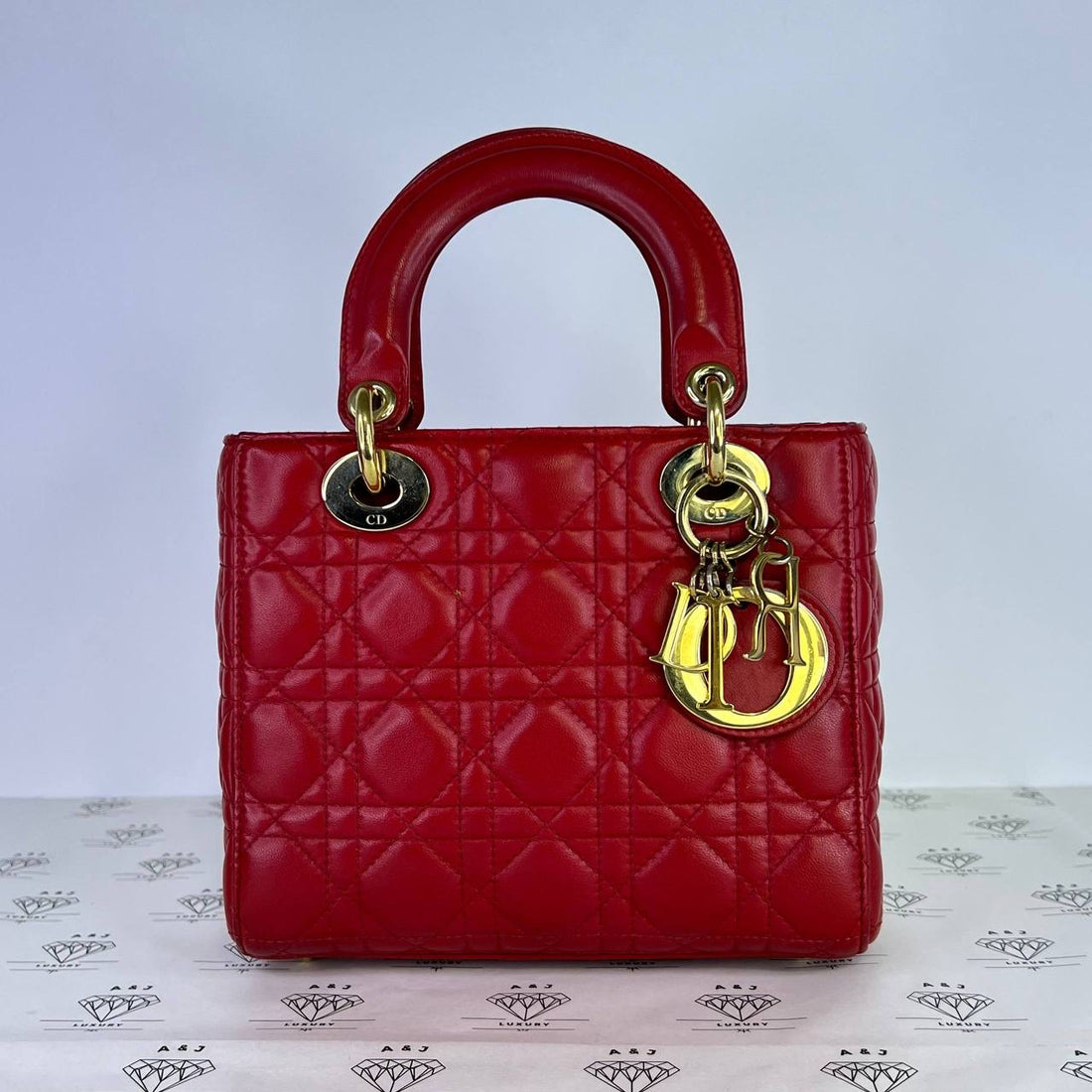 [PRE LOVED] Christian Dior Small Lady Dior in Red Cannage Lambskin Leather GHW (2017)