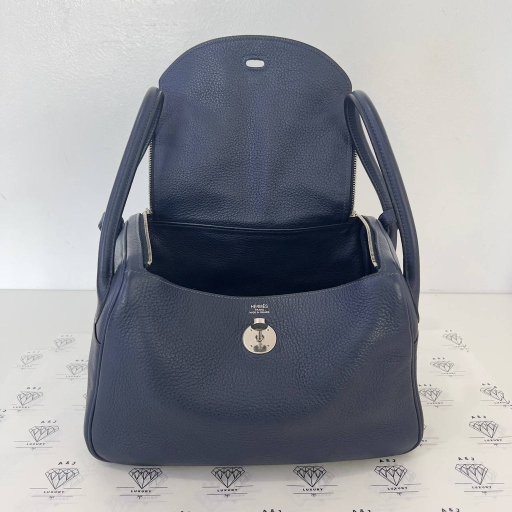 [PRE LOVED] Hermes Lindy 26 in Bleu Nuit Clemence Leather PHW (Stamp Square M - 2009)