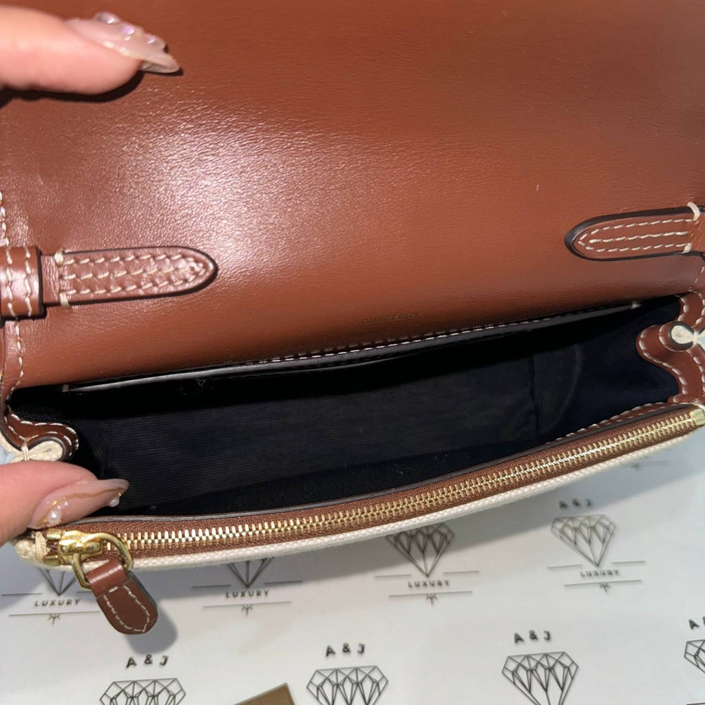 [PRE LOVED] Burberry Hackferry Logo Printed Canvass Bag in Natural