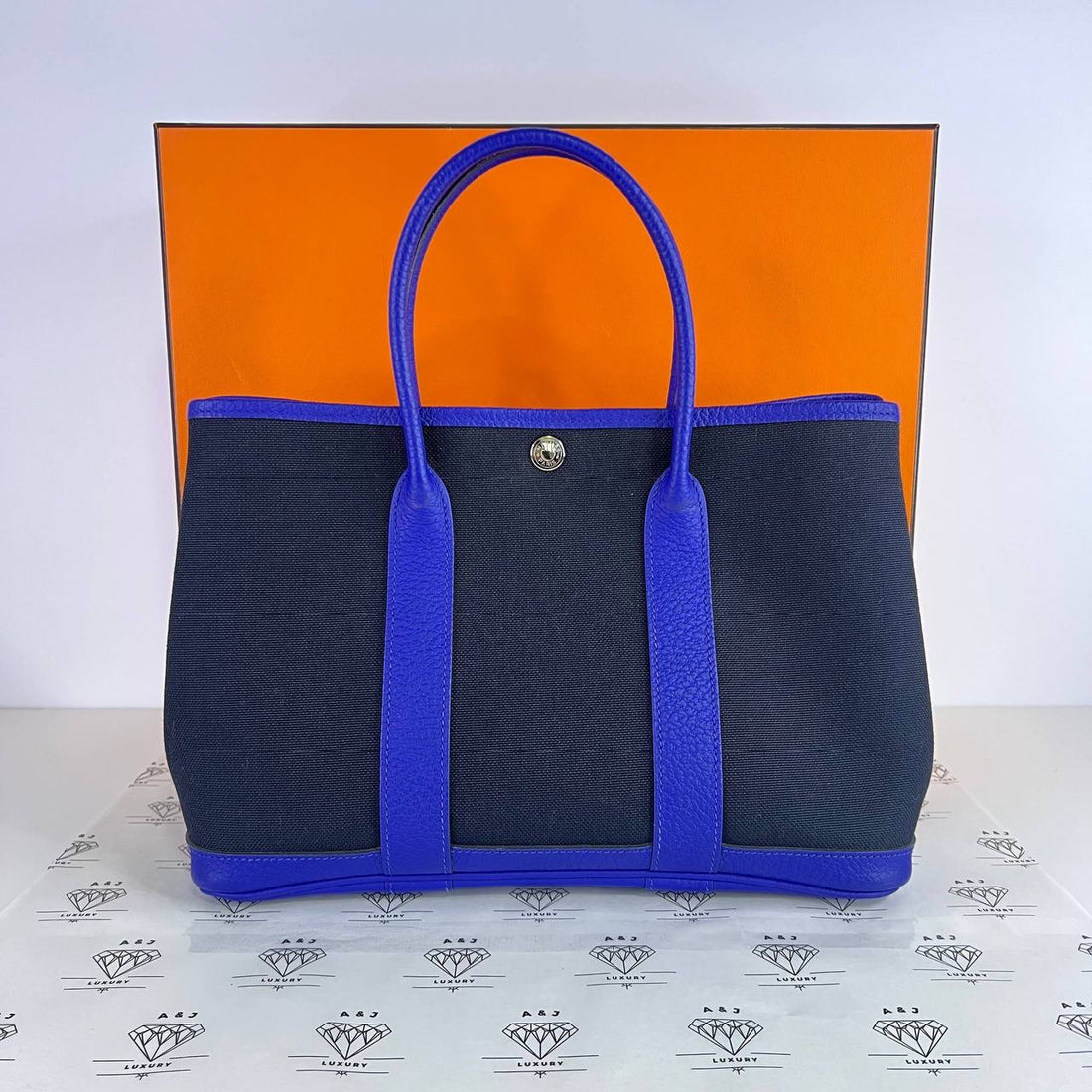 [PRE LOVED] Hermes Garden Party Tote (GPT) 30 in Black/Blue PHW (Stamp A - 2017)