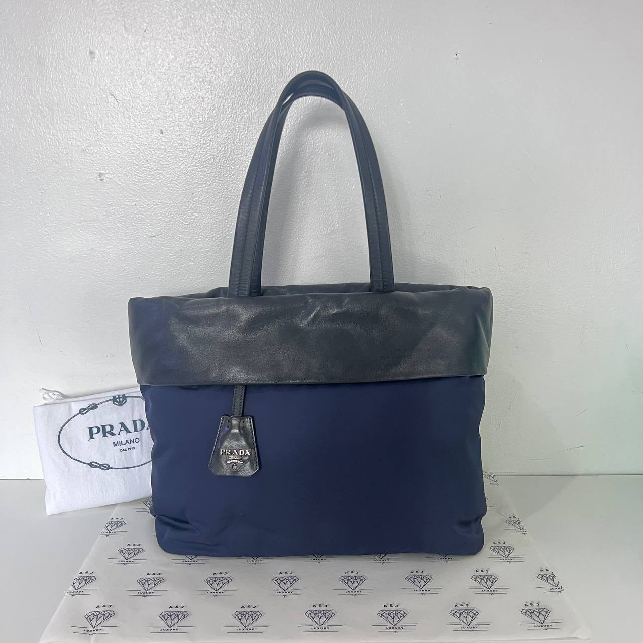 [PRE LOVED] Prada Nylon and Leather Tote Bag in Blue and Black