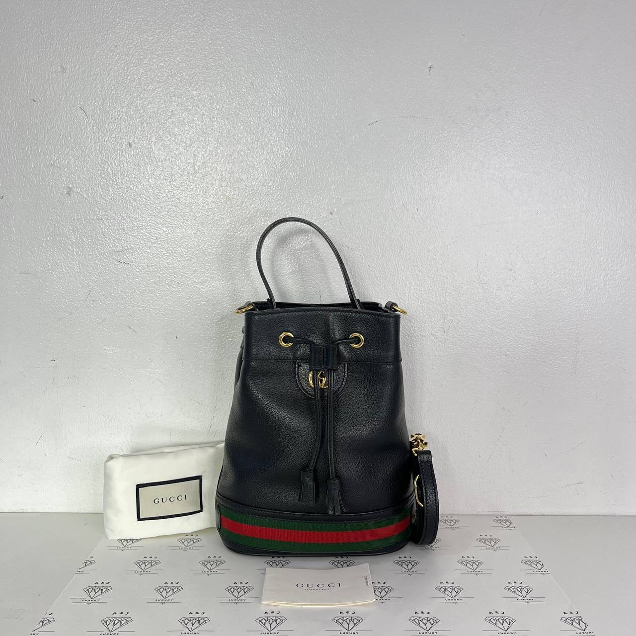 [PRE LOVED] Gucci Ophidia Drawstring Bucket Bag in Black GHW