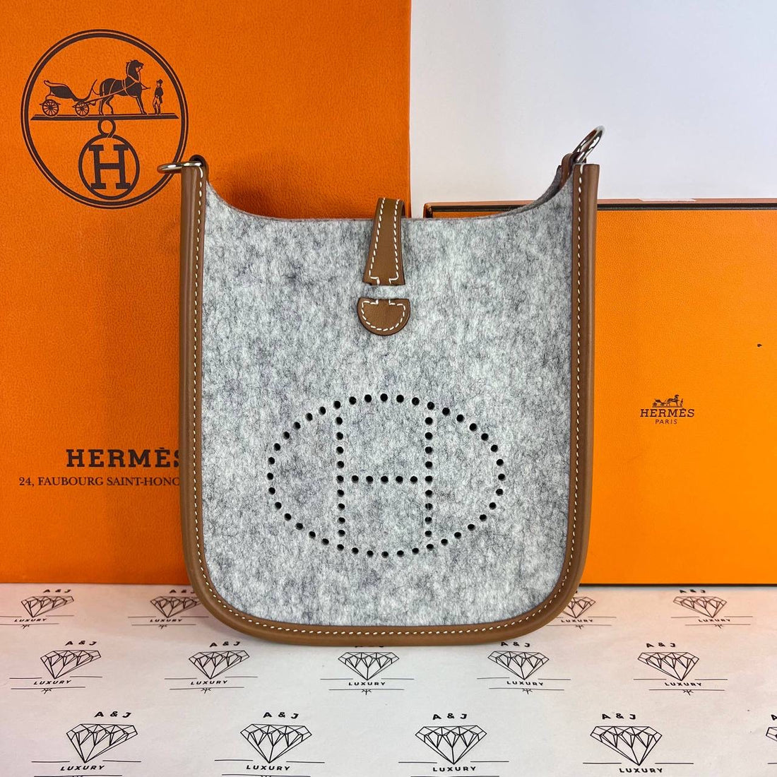 [PRE LOVED] Hermes Mini Evelyne 16 (TPM) in Gris Clair and Gold Swift PHW (Stamp U - 2022)