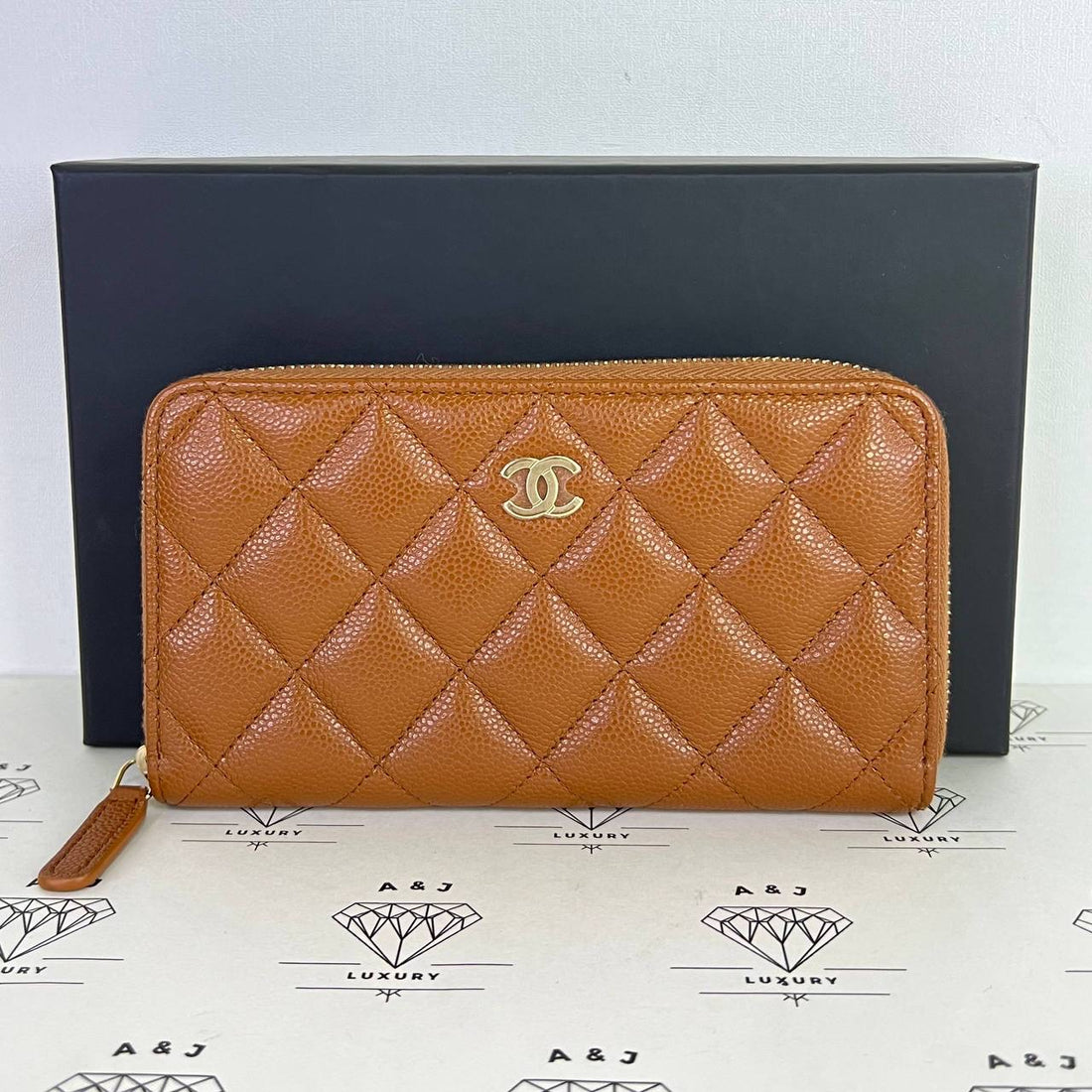 [PRE LOVED] Chanel Medium Zippy Wallet in Caramel Caviar Leather GHW (microchipped)